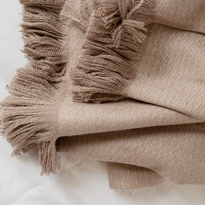 Flax Bamboo Woven Fringe Blanket 