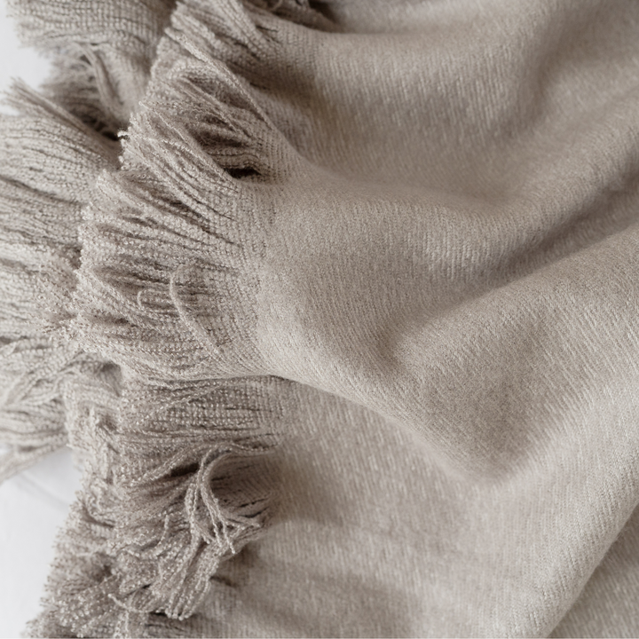 Stone Bamboo Woven Fringe Blanket 