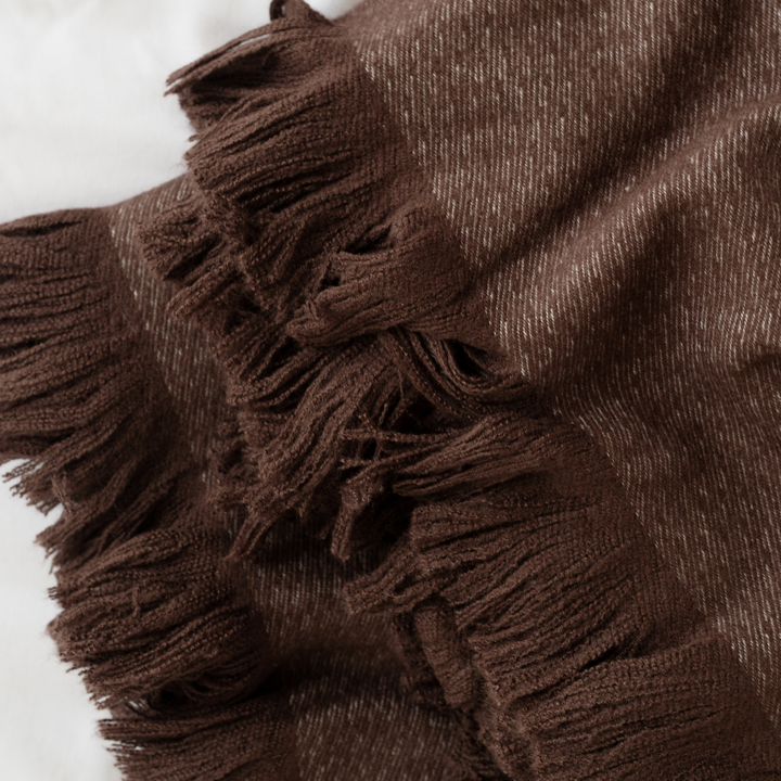 Walnut Bamboo Woven Fringe Blanket 