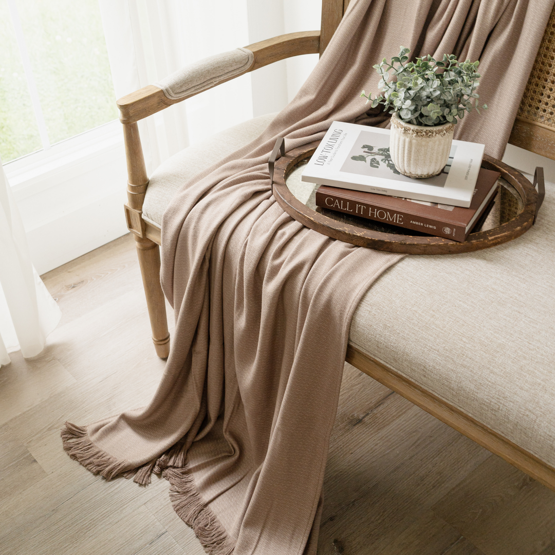 Flax Bamboo Woven Fringe Blanket 