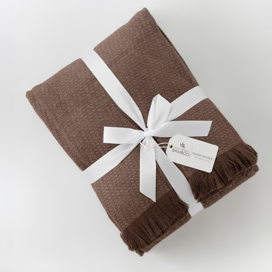 Walnut Bamboo Woven Fringe Blanket 