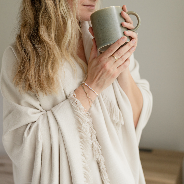 Birch Bamboo Woven Fringe Blanket 