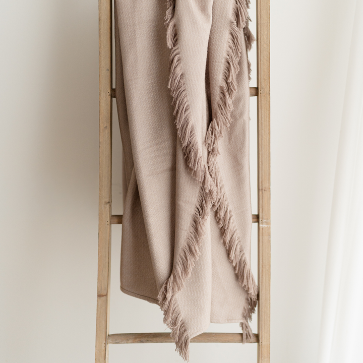 Flax Bamboo Woven Fringe Blanket 