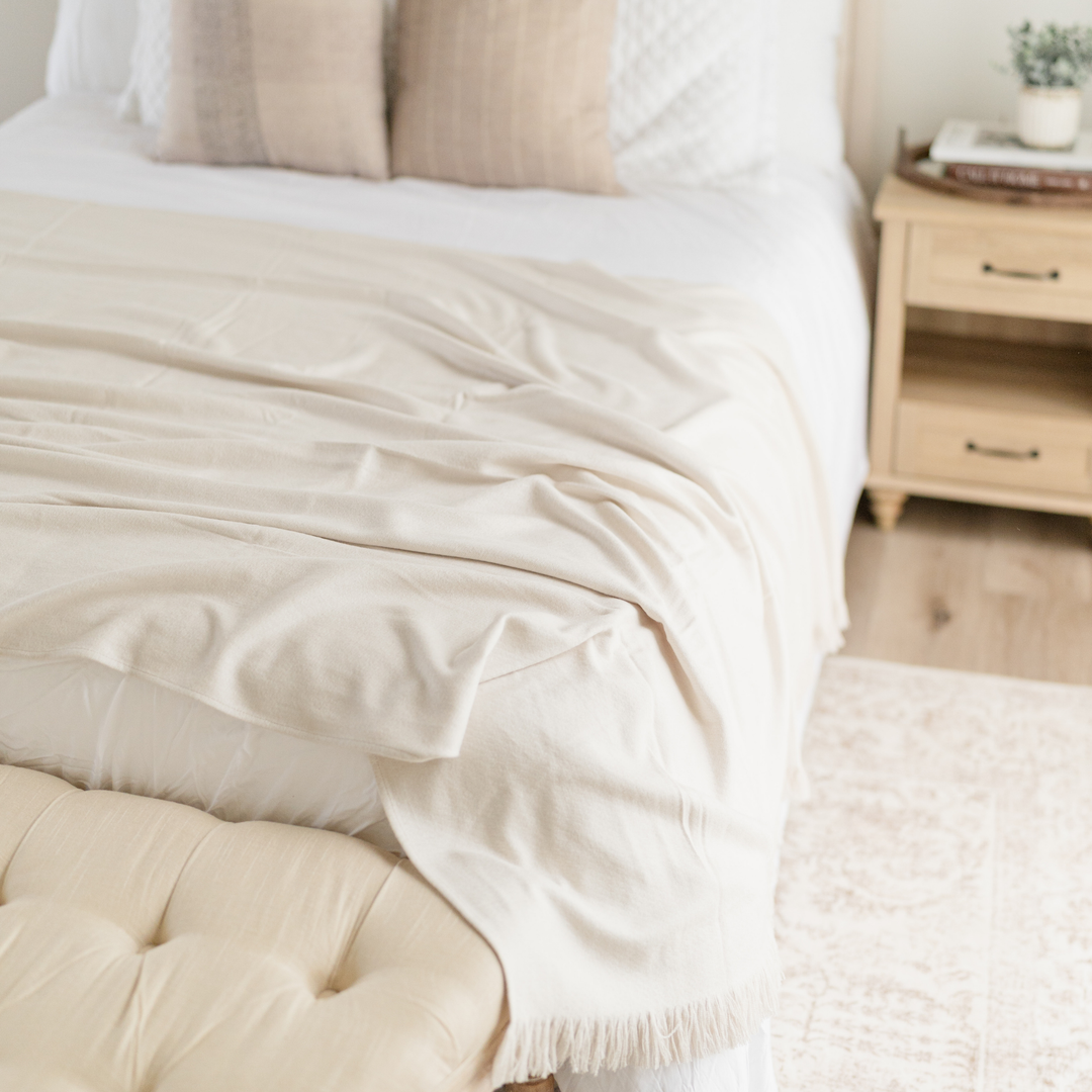 Birch Bamboo Woven Fringe Blanket 