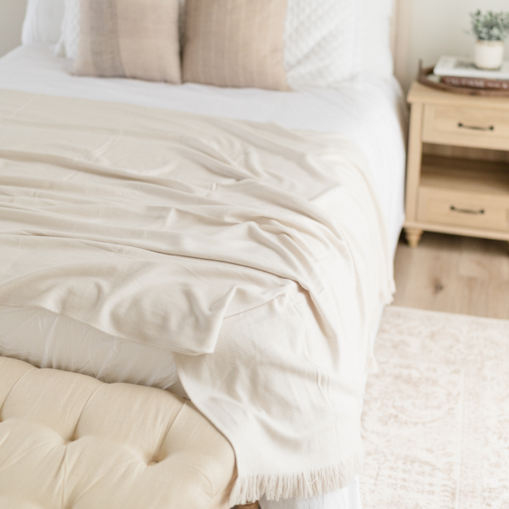 Birch Bamboo Woven Fringe Blanket 