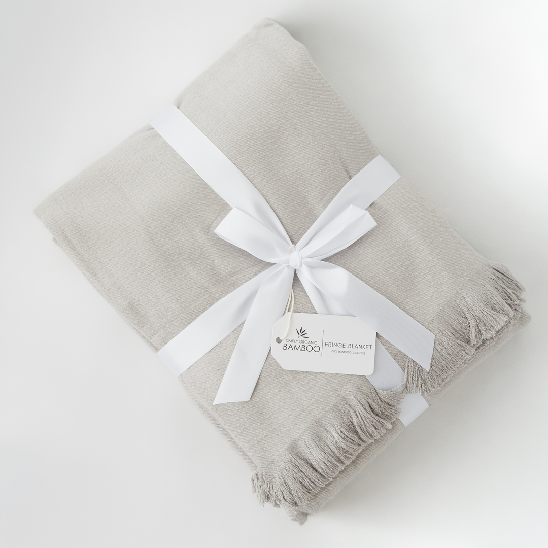 Stone Bamboo Woven Fringe Blanket 