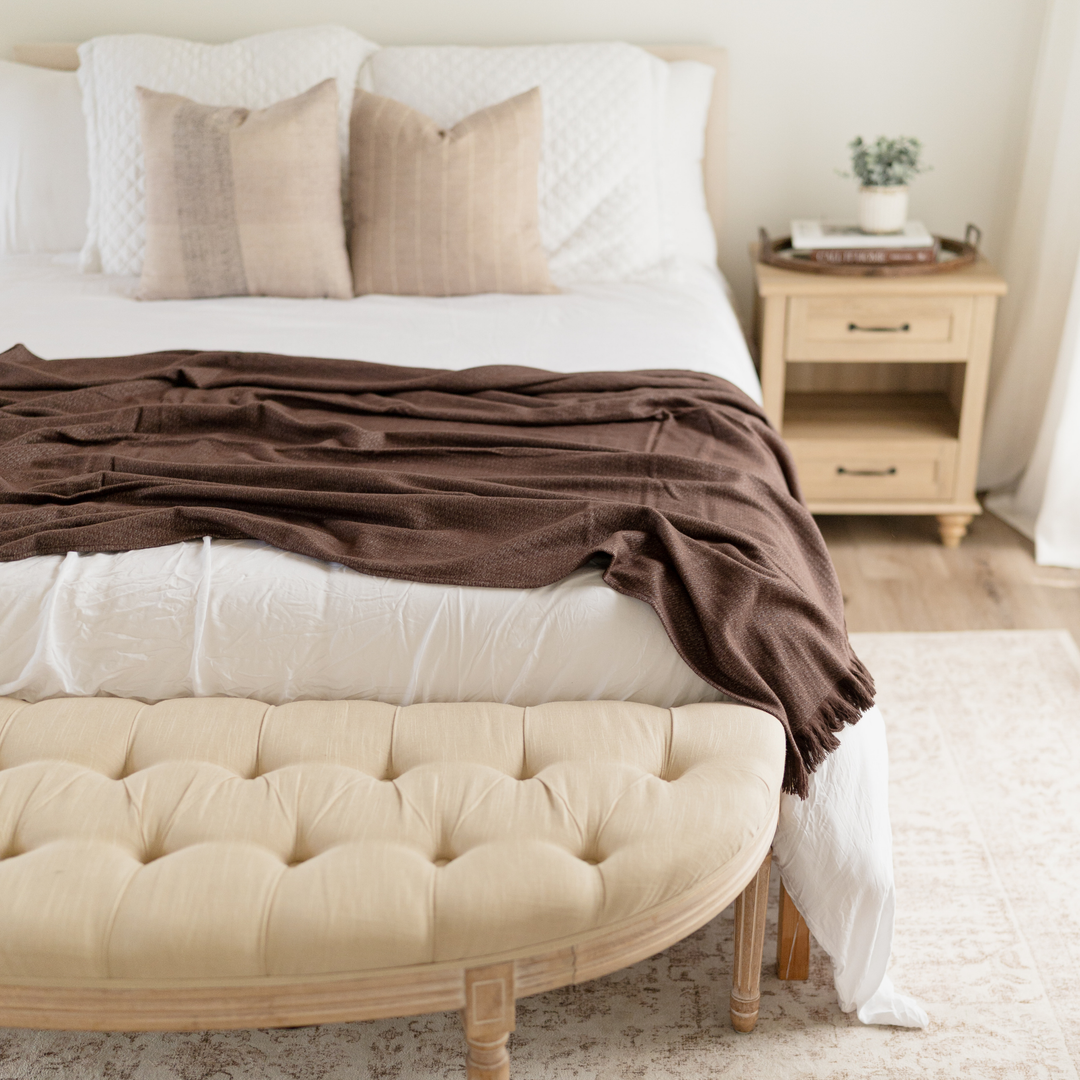 Walnut Bamboo Woven Fringe Blanket 