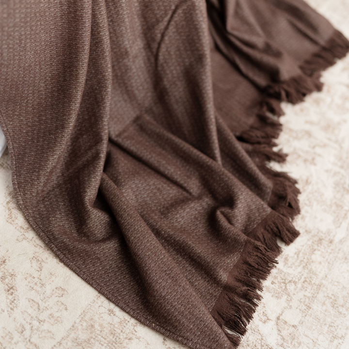 Walnut Bamboo Woven Fringe Blanket 