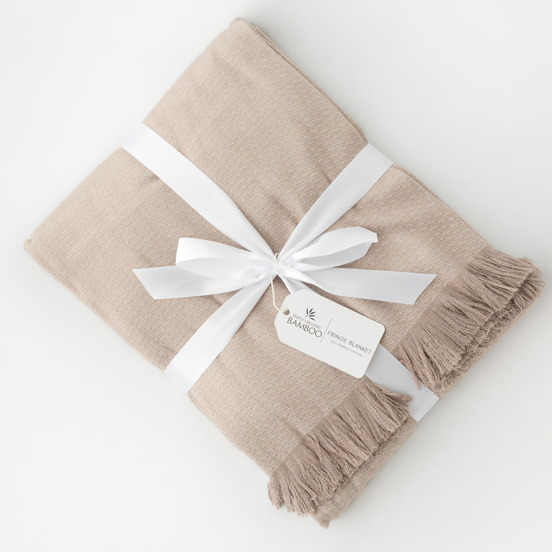 Flax Bamboo Woven Fringe Blanket 