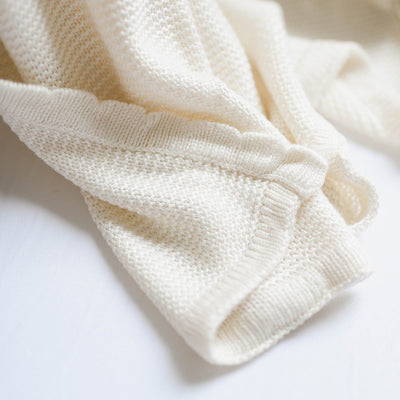 Ivory Cream Knitted Baby Blanket #color_ivory-cream