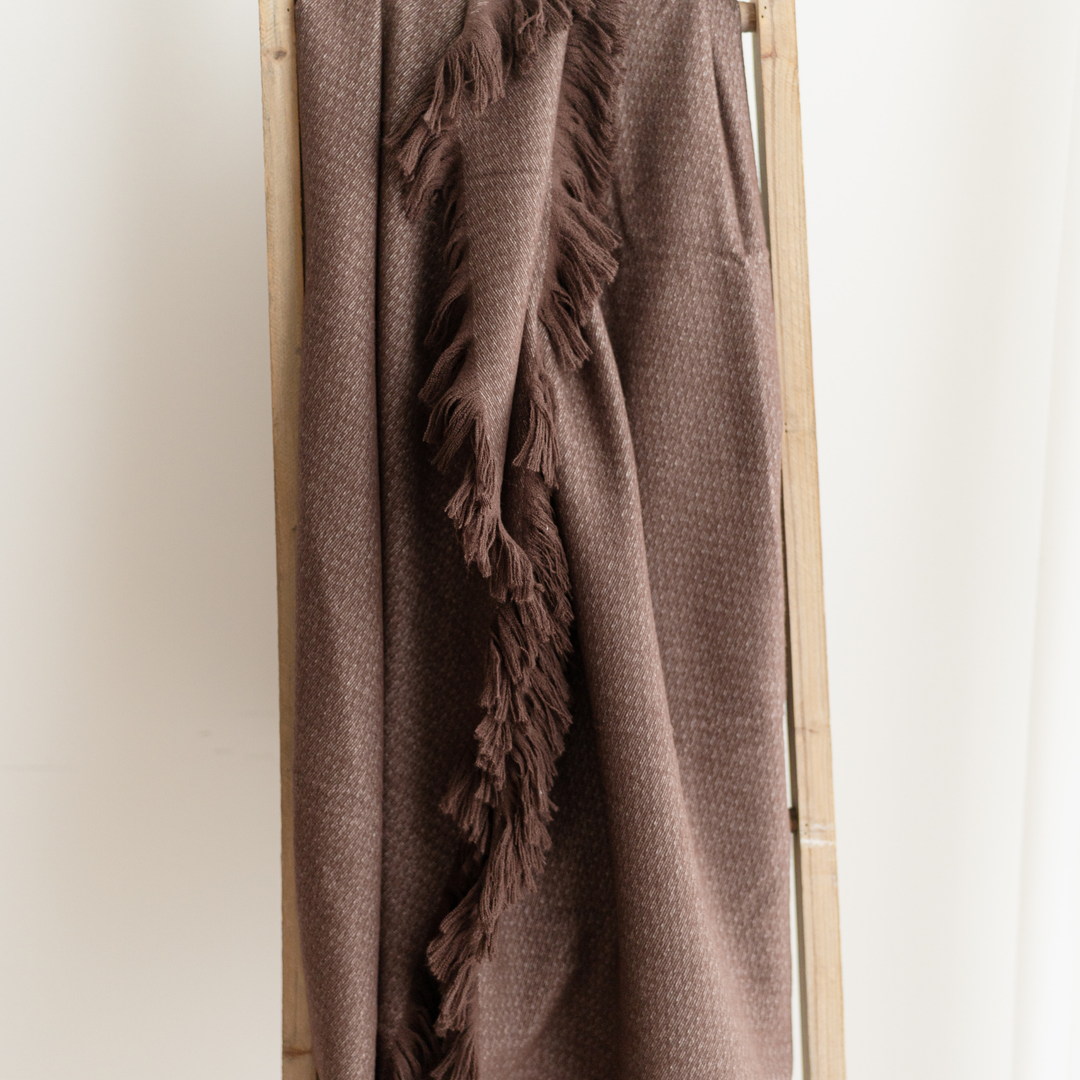 Walnut Bamboo Woven Fringe Blanket 