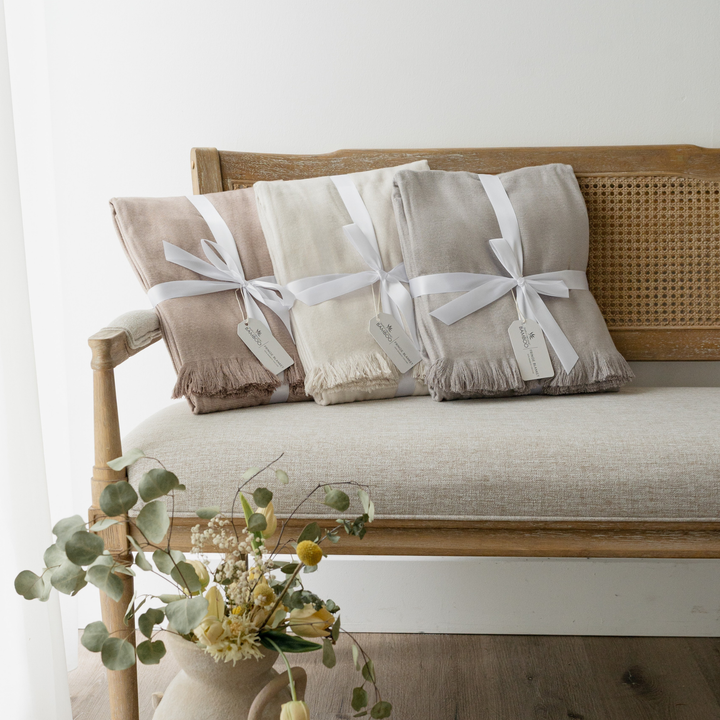Birch Bamboo Woven Fringe Blanket 
