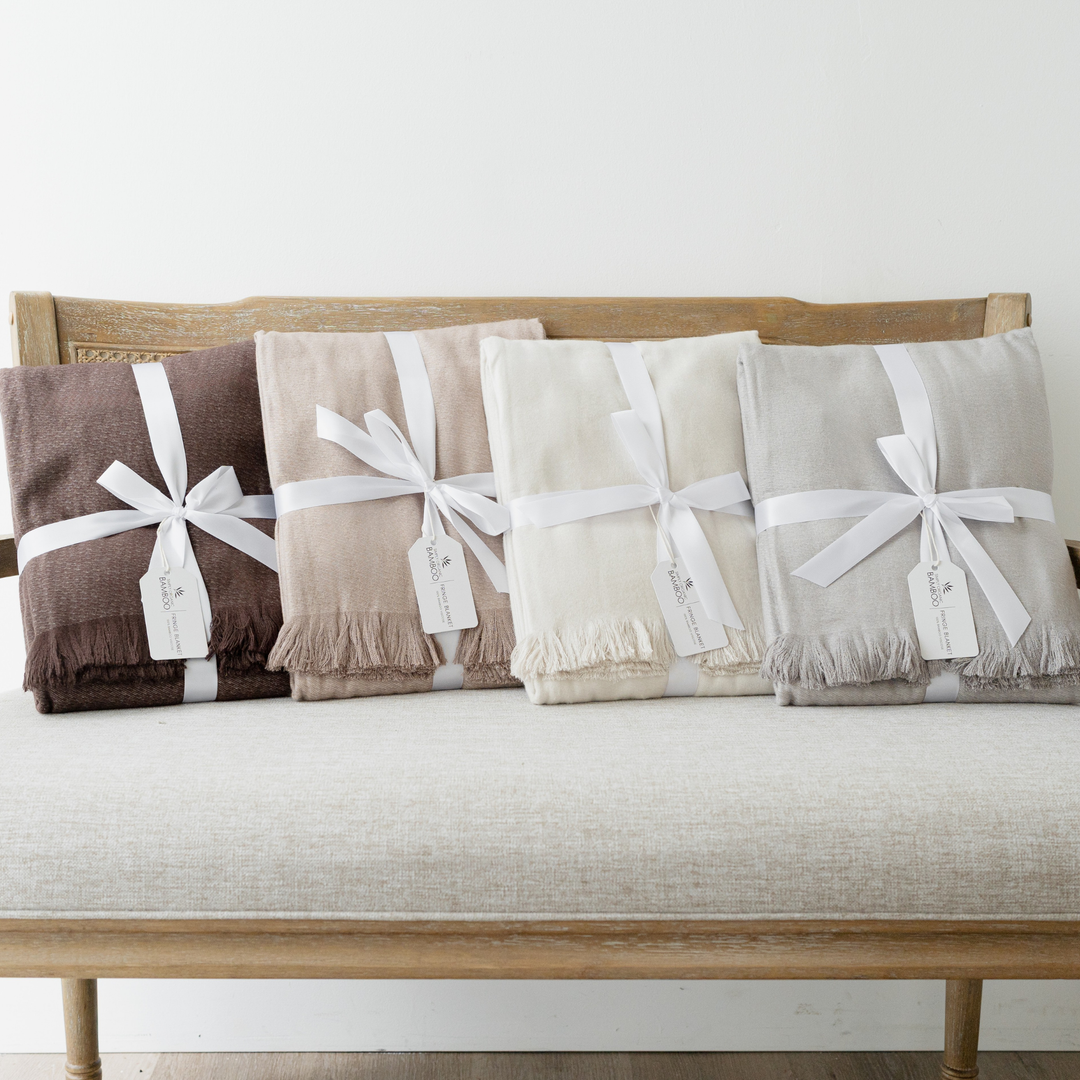 Walnut Bamboo Woven Fringe Blanket 