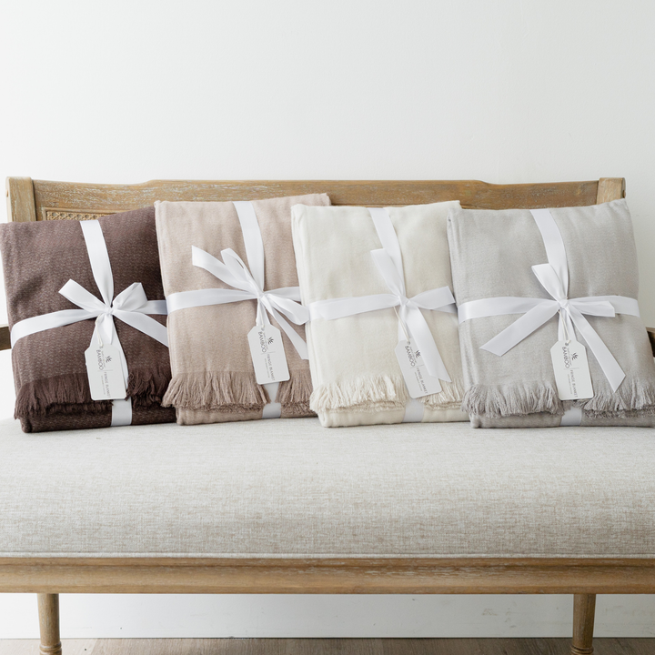 Walnut Bamboo Woven Fringe Blanket 
